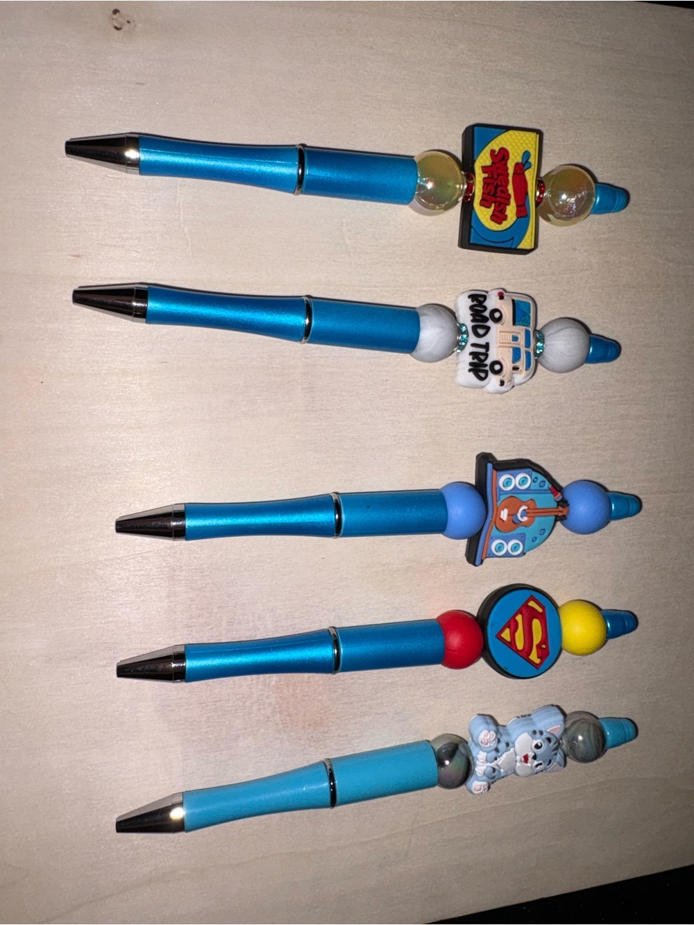 Blue Character Ballpoint Pen Set - Assorted Cartoon Toppers